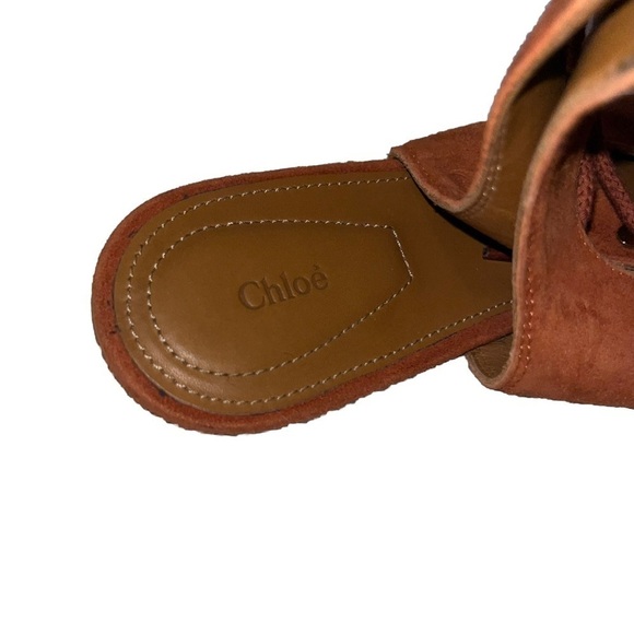 CHLOE Rust Orange Suede Gladiator Sandals Lace-Up Flat Shoes EU 37.5 US 7.5 EUC - Picture 8 of 10